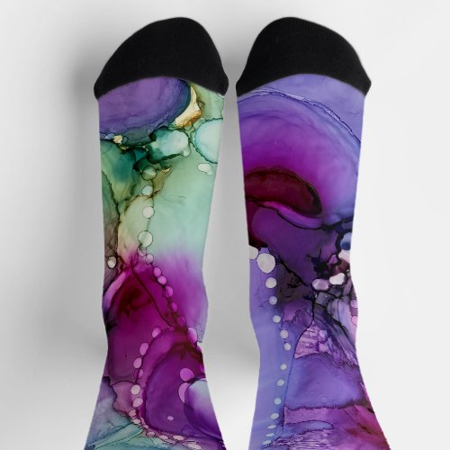Inky Multicolored Alcohol Ink Liquid Abstract Socks