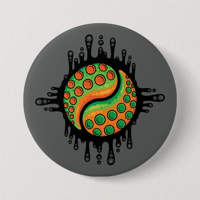 Inky Octopus Tentacle Yin Yang Symbol Button (Front)