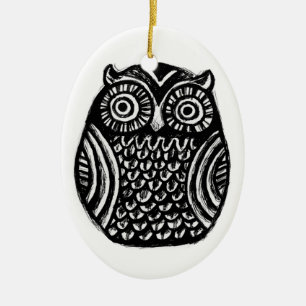 inky owl ornament.. halloween christmas custom ceramic ornament