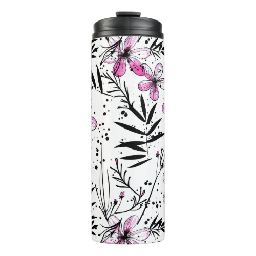 Inky Petals Abstract Flowers Graffiti Patterns Thermal Tumbler