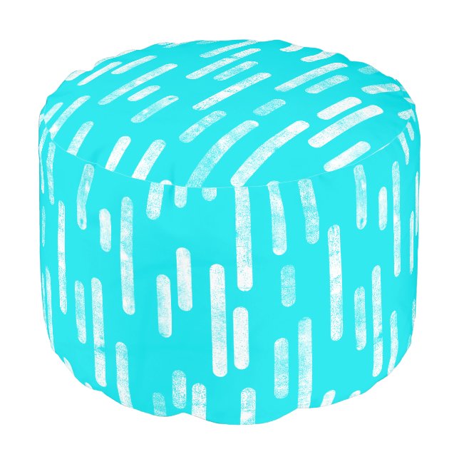 Inky Rounded Lines Pattern | Bright Blue/Turquoise Pouf (Angled Front)