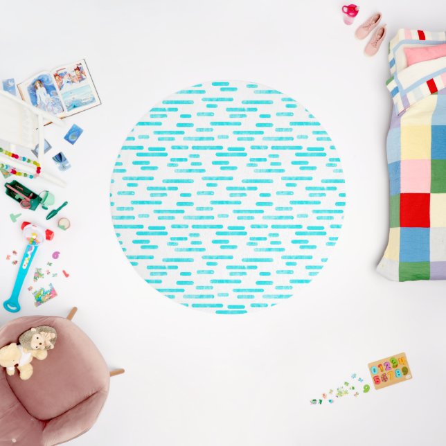 Inky Rounded Lines Pattern | Bright Blue/Turquoise Rug (Insitu (Babyroom))