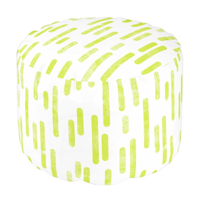Inky Rounded Lines Pattern | Bright Lime Green Pouf (Angled Front)