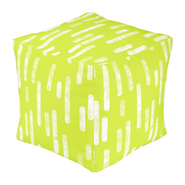 Inky Rounded Lines Pattern | Bright Lime Green Pouf (Angled Front)