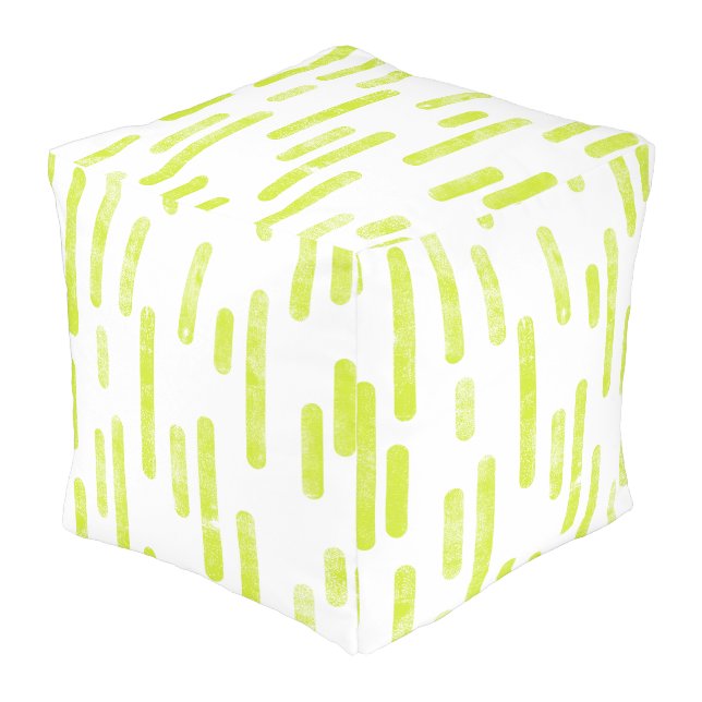 Inky Rounded Lines Pattern | Bright Lime Green Pouf (Angled Front)