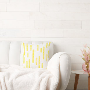 Inky Rounded Lines Pattern Bright Yellow/White Throw Pillow