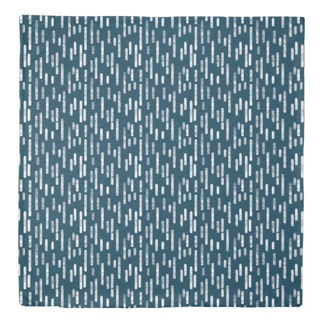Inky Rounded Lines Pattern | Dark Blue-Green/White Duvet Cover (Front)