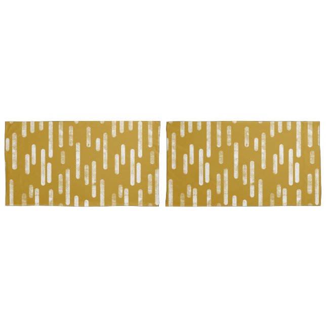 Inky Rounded Lines Pattern | Old Gold and White Pillow Case (Front-Set)