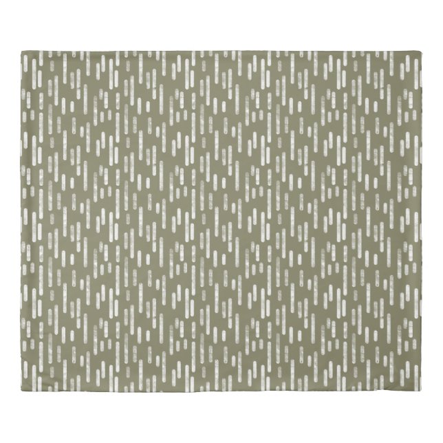 Inky Rounded Lines Pattern | Olive Green and White Duvet Cover (Front)