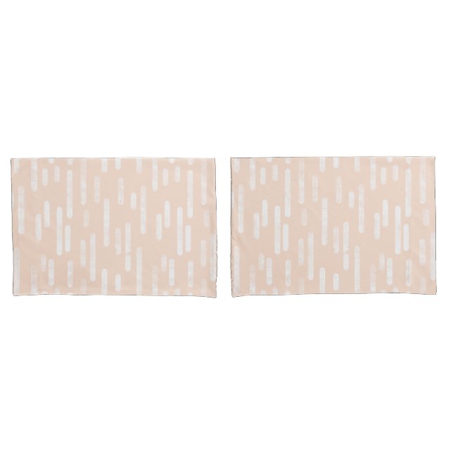 Inky Rounded Lines Pattern | Pale Peach and White Pillow Case (Front-Set)