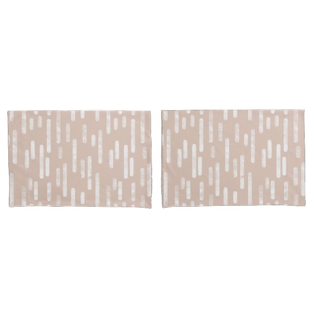Inky Rounded Lines Pattern | Pale Terracotta/White Pillow Case (Front-Set)