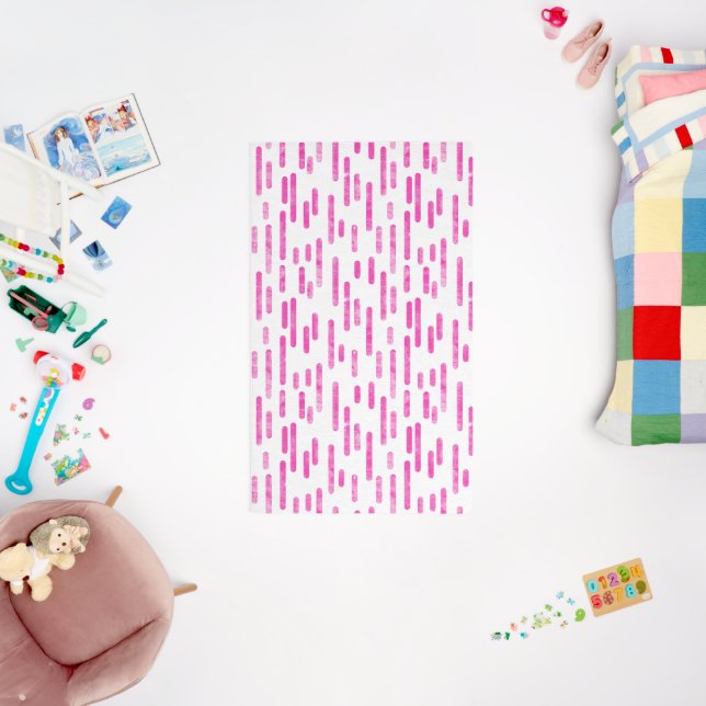 Inky Rounded Lines Pattern | White/Bright Pink Rug (Insitu (Babyroom))