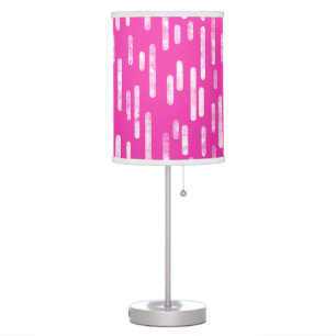 Inky Rounded Lines Pattern White/Bright Pink Table Lamp