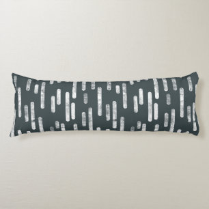 Inky Rounded Lines Pattern White/Dark Gray Green Body Pillow
