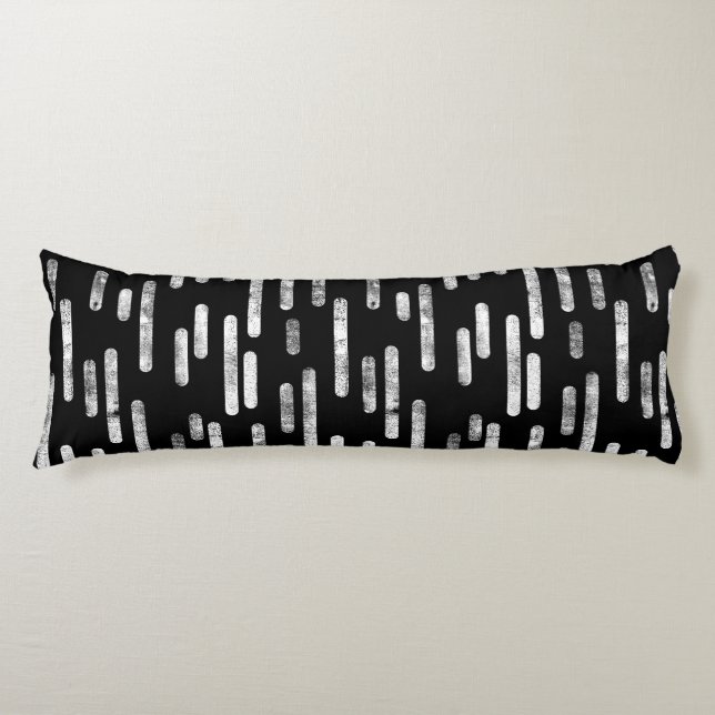 Inky Rounded Lines Pattern | White on Black Body Pillow (Front)