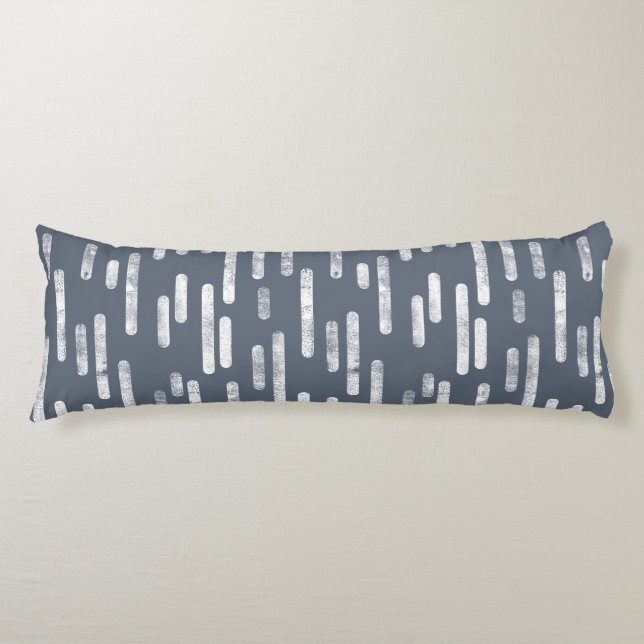 Inky Rounded Lines Pattern | White on Blue Gray Body Pillow (Front)