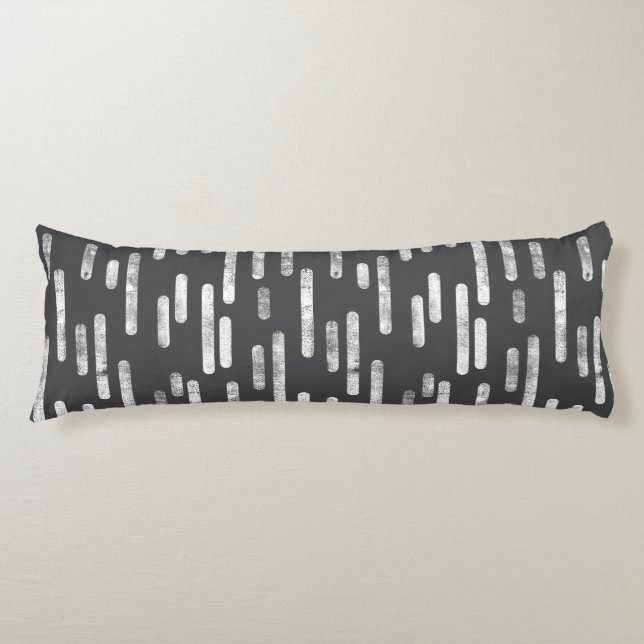 Inky Rounded Lines Pattern | White on Graphite Body Pillow (Front)