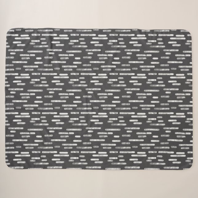 Inky Rounded Lines Pattern | White on Graphite Sherpa Blanket (Front (Horizontal))