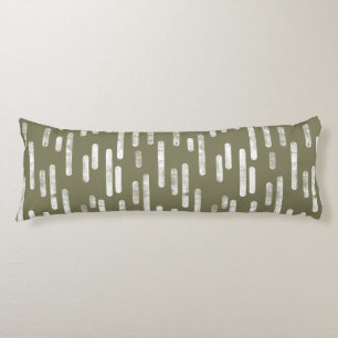Inky Rounded Lines Pattern White on Olive Green Body Pillow