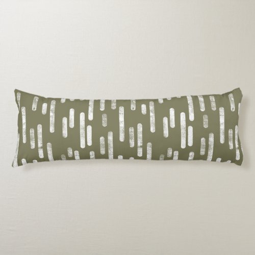 Inky Rounded Lines Pattern  White on Olive Green Body Pillow