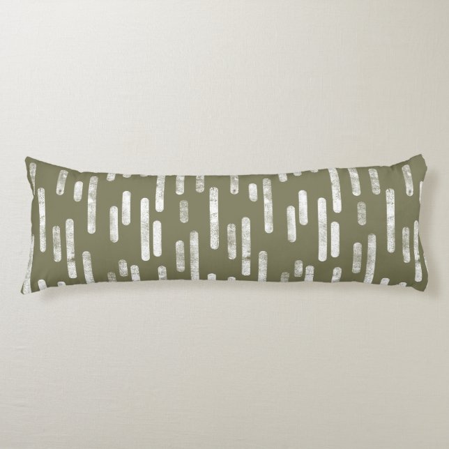 Inky Rounded Lines Pattern | White on Olive Green Body Pillow (Front)