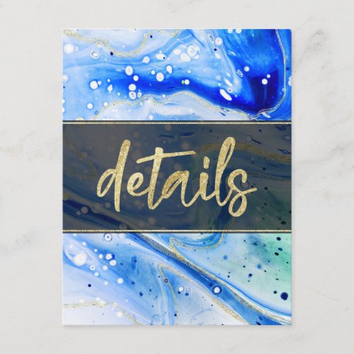 Inky Splash Blue Marble and Gold foil Details Enclosure Card
