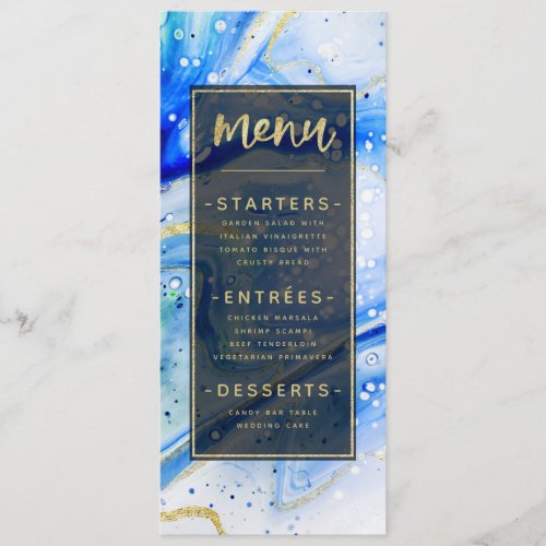 Inky Splash Blue Marble with Gold foil Dinner Menu