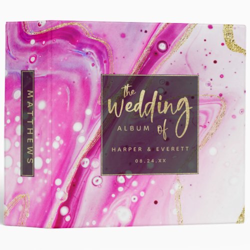 Inky Splash Pink Marble Gold Wedding Photo Album 3 Ring Binder