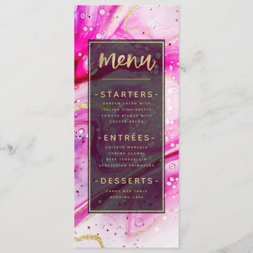 Inky Splash Pink Marble with Gold foil Dinner Menu