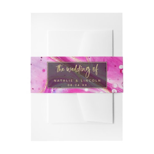 Inky Splash Pink Marble with Gold foil Wedding Invitation Belly Band