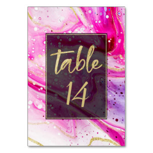 Inky Splash Pink Marble with Gold foil Wedding Table Number