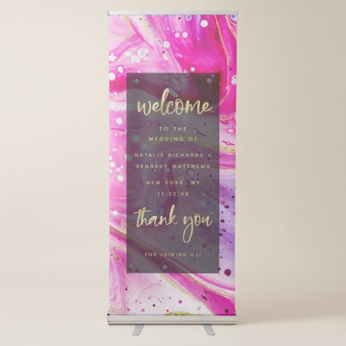 Inky Splash Pink Marble with Gold Wedding Welcome Retractable Banner
