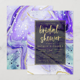 Inky Splash Purple Marble with Gold Bridal Shower Invitation