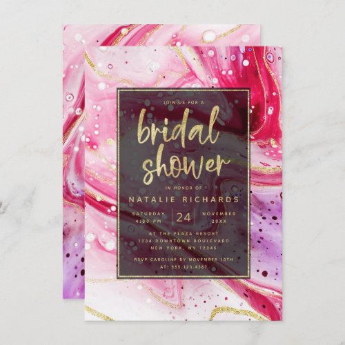 Inky Splash Red Marble with Gold Bridal Shower Invitation