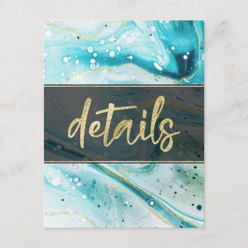 Inky Splash Teal Marble and Gold foil Details Enclosure Card