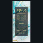 Inky Splash Teal Marble with Gold foil Dinner Menu<br><div class="desc">Inky Splash Teal Aqua Marble with Gold foil Painted Alcohol Ink background texture, gold foil look veins and streaky lines, and lots of cells and dots. A super trendy ultra Modern Luxe Look for any season, with bright colorful color palette : Black, Aqua, Teal, Turquoise, Ocean Blue green, White, and...</div>