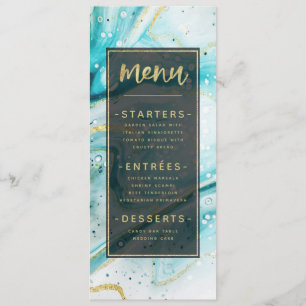 Inky Splash Teal Marble with Gold foil Dinner Menu