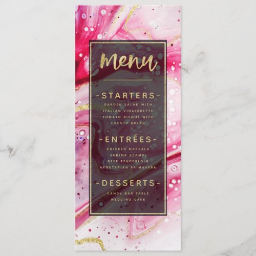 Inky Splash Wine Red Marble with Gold foil Dinner Menu