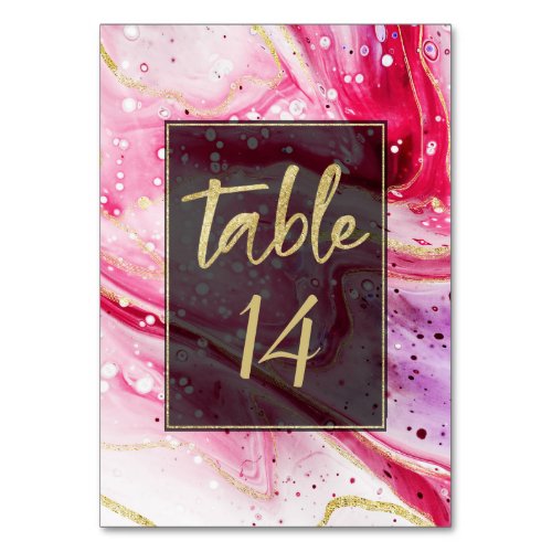 Inky Splash Wine Red Marble with Gold foil Wedding Table Number
