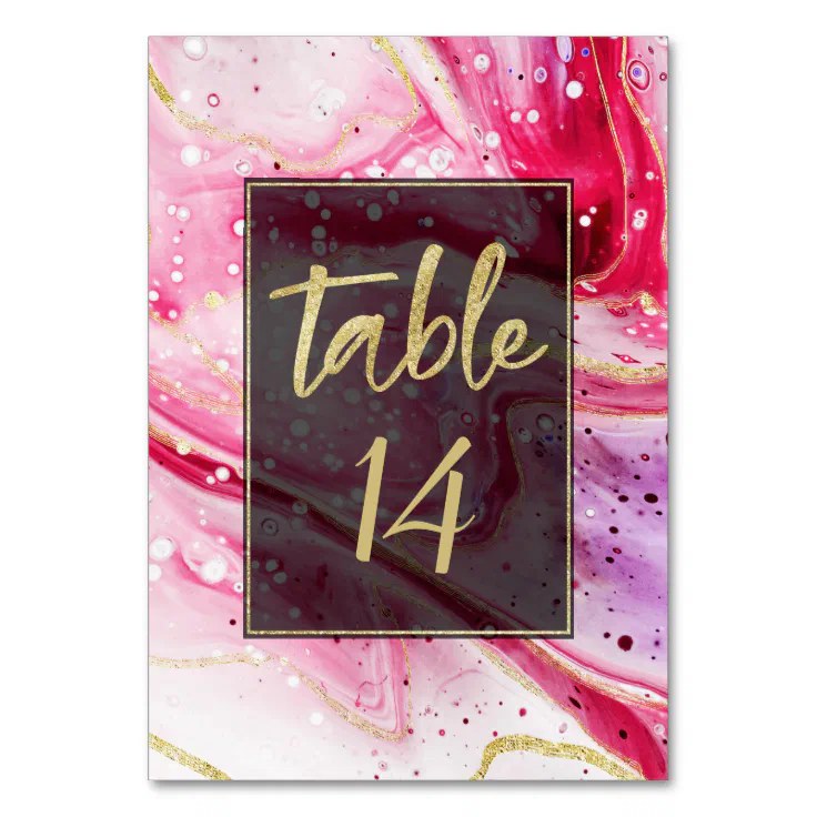 Inky Splash Wine Red Marble with Gold foil Wedding Table Number Zazzle