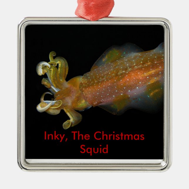 Inky, The Christmas Squid Metal Ornament (Front)