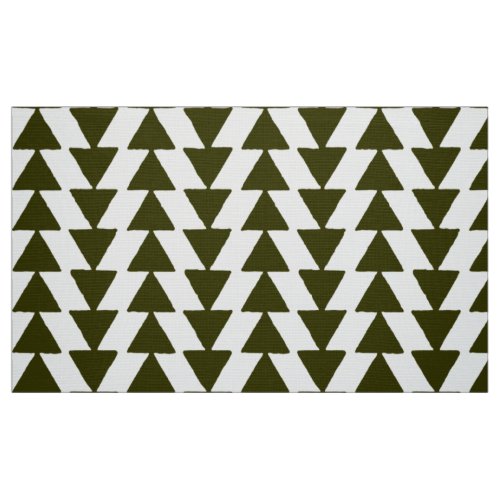 Inky Triangles _ Dark Olive on White Fabric