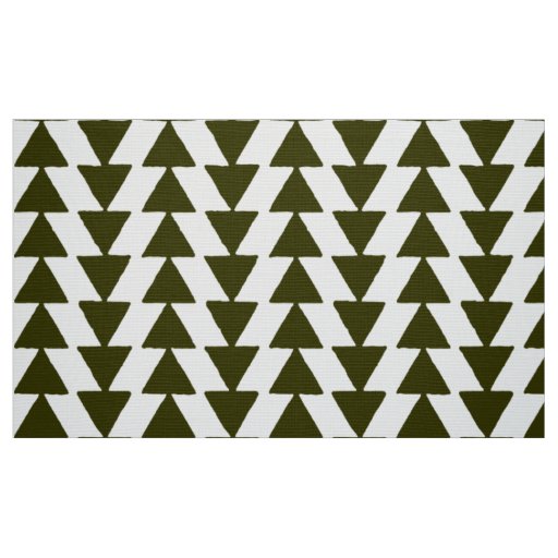 Inky Triangles - Dark Olive on White Fabric