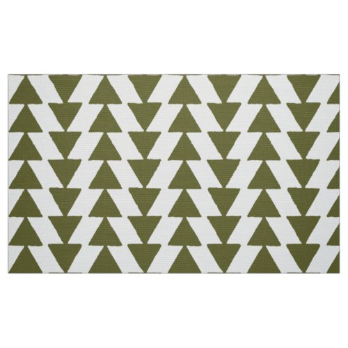 Inky Triangles _ Deep Olive on White Fabric