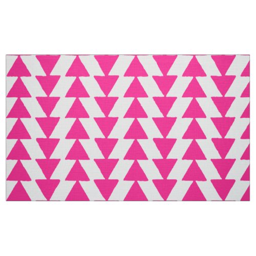 Inky Triangles _ Hot Pink on White Fabric