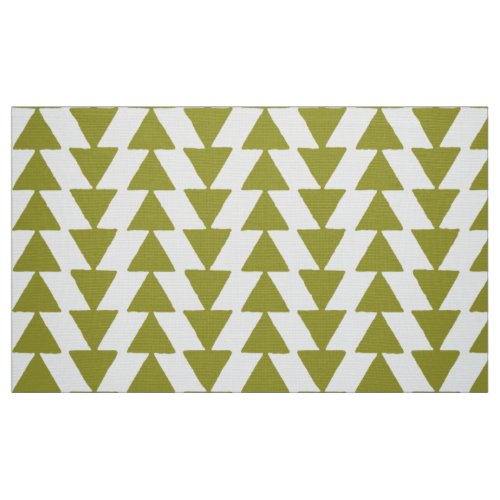 Inky Triangles _ Olive Green on White Fabric