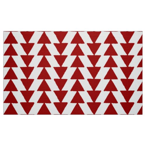 Inky Triangles _ Ruby Red on White Fabric
