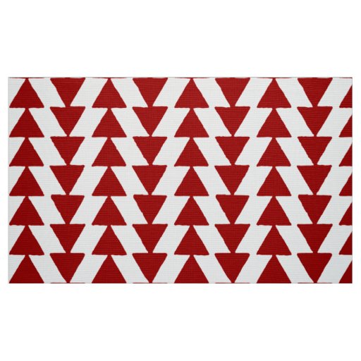 Inky Triangles - Ruby Red on White Fabric