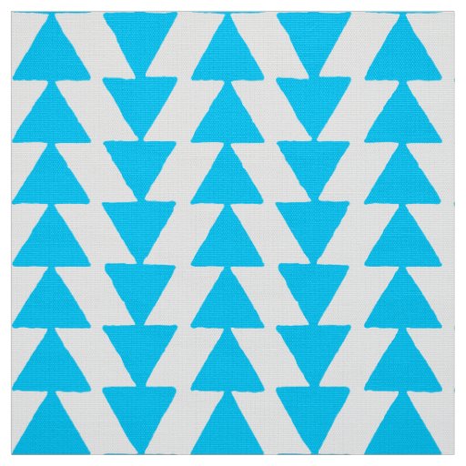 Inky Triangles - Sky Blue on White Fabric