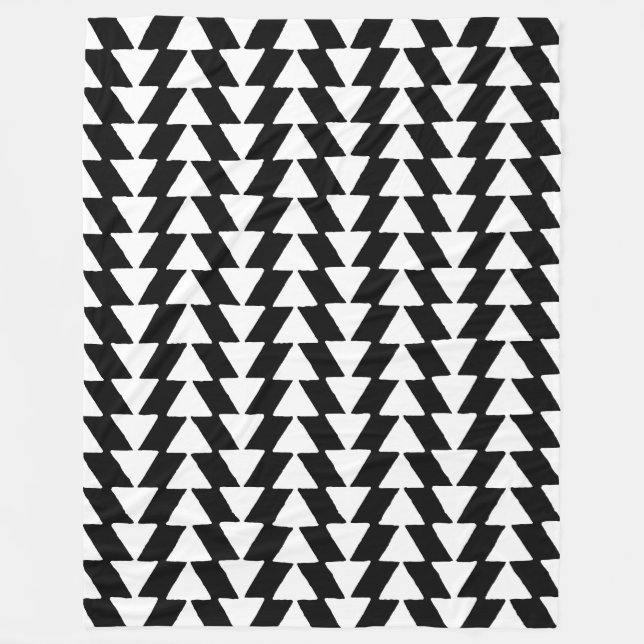 Inky Triangles - White on Black Fleece Blanket (Front)